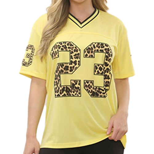 2743a Yellow Leopard Base Print Varsity T-Shirt
