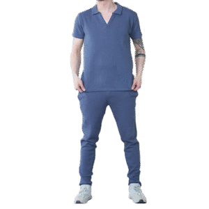 Stone Waffle Pattern Polo Short Sleeve Shirt and Trouser Set