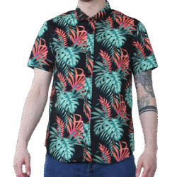 Black Palm Tree Leaf Paradise Short Sleeve Shirt
