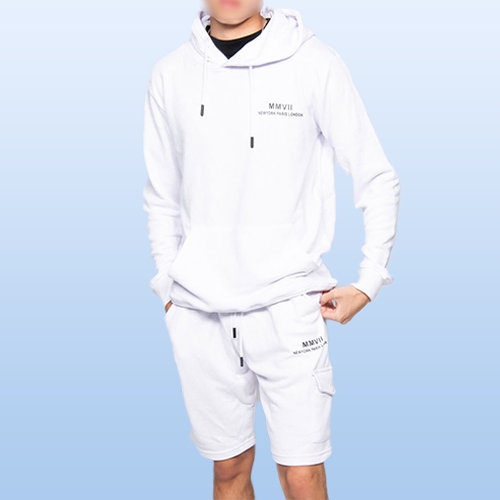 TS2480a White Printed Hoodie And Shorts Tracksuit