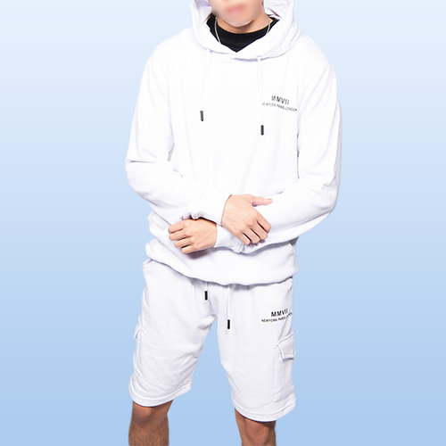 TS2480d White Printed Hoodie And Shorts Tracksuit