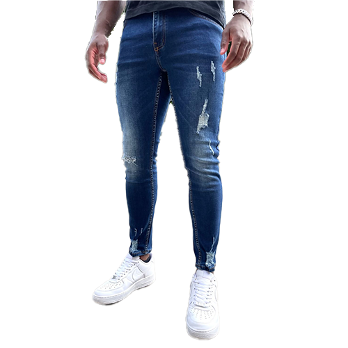 Mid Blue Wash Super Skinny Ripped Jeans