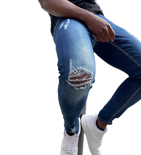 VJ221-3c Mid Blue Wash Super Skinny Ripped Jeans