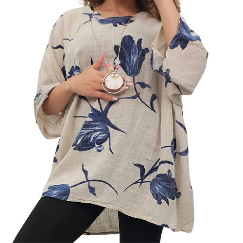 Tulip Print Necklace Plus Size Top