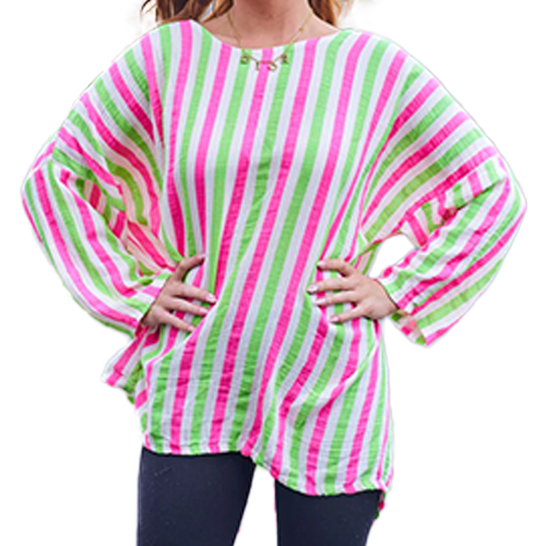 Neon Stripes Print Tunic Cotton Top