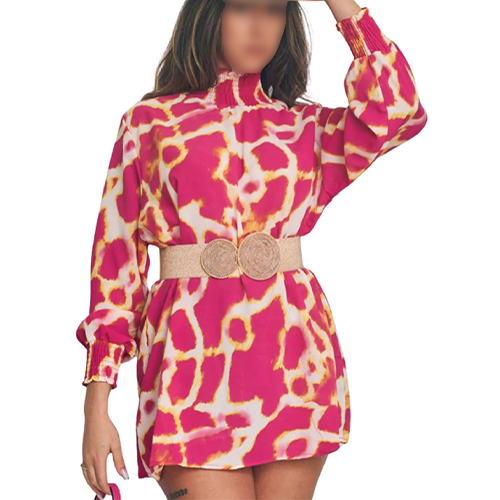 Tie Dye Print Shirred Neck Dress