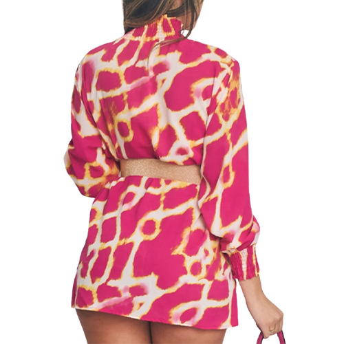 32319910-CN0103b Tie Dye Print Shirred Neck Dress