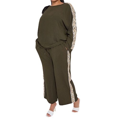 32327914-CN0136b Plain Side Sequin Lace Drawstring Waistband Co-Ord Set