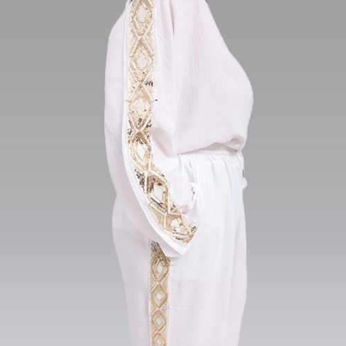 32327914-CN0136e Plain Side Sequin Lace Drawstring Waistband Co-Ord Set