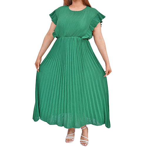 Plain Pleated Flared Dress