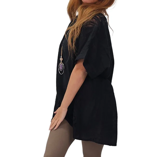 84453907-82683g Plain Textured Side Panel Necklace Cotton Top