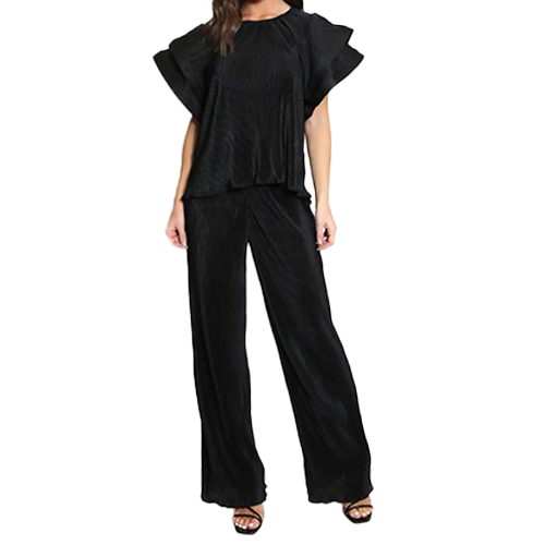 Job Lot Wide Sleeve Plisse Top and Trouser Co-Ord Set