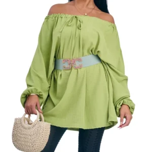 Merch-&-Carter-Online-Marketplace-Superstore-fashion-clothing-women-Dress-Plain-Oversized-Drawstring-Neckline-Top-Lime-Green